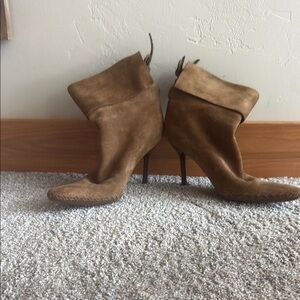 Gucci Brown Suede Fold-Over Stiletto Ankle Boots